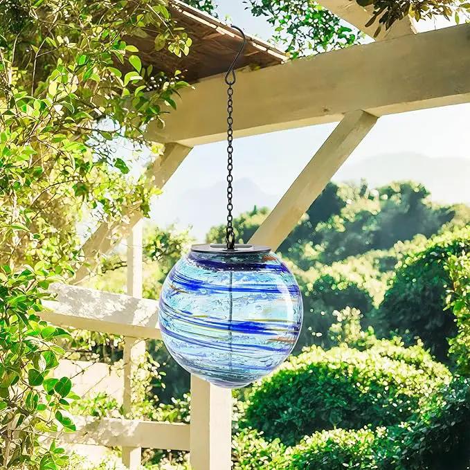 VCUTEKA Solar Chandelier Outdoor, Hanging Glass Solar Light with Hook Up, Garden Lanterns Decor for Yard, Tree and Patio, Starry Blue by GreenHaven Gardens