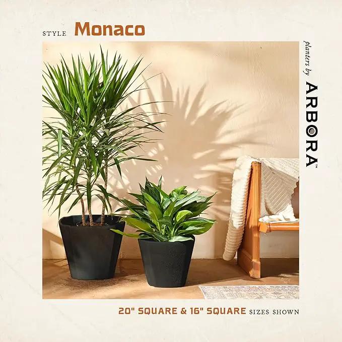 ARBORA 20" Monaco Square Polyresin Indoor and Outdoor Planter with Classic Black Finish - Durable, Weatherproof, Lightweight, Large Plant Pot for Patio, Garden, Deck, Entryway by GreenHaven Gardens
