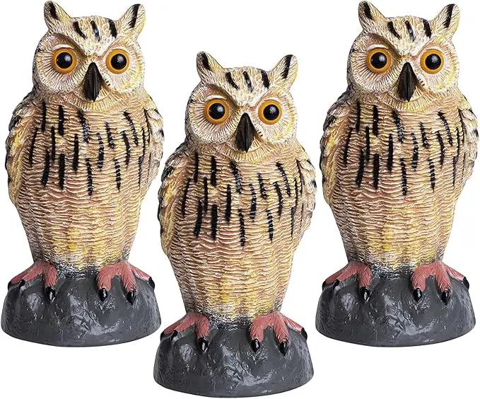 Galashield Owl Decoy | Plastic Owls to Scare Birds Away | Owl Statue for Garden & Outdoors - Pack of 3 by GreenHaven Gardens