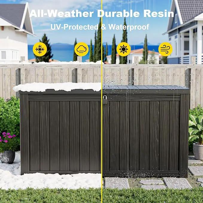 150 Gallon Outdoor Deck Box,Storage Lockable Waterproof Patio Furniture,Garden Tools,Cushions,Pool Accessories Outside Storage Resin Box(Black) by GreenHaven Gardens