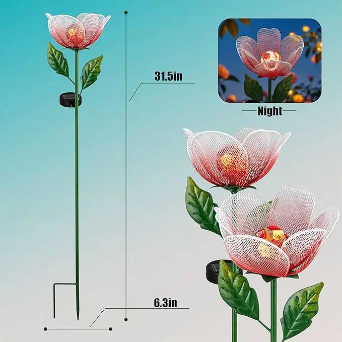 Solar Lights Outdoor Garden, 2 Pack Solar Powered Metal Flowers LED Breathing Light Waterproof,Solar Flowers for Outside Patio Lamp,Garden Gifts for Women,Landscape Lighting,Yard Pathway Decor by GreenHaven Gardens