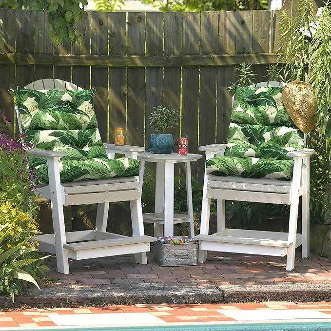 LVTXIII Outdoor Seat/Back Chair Cushion Patio Tufted High Back Cushion, Seasonal Replacement Rocking Chair Cushion with Ties (22” W x 20D”, Set of 2, Swaying Palms Green) by GreenHaven Gardens
