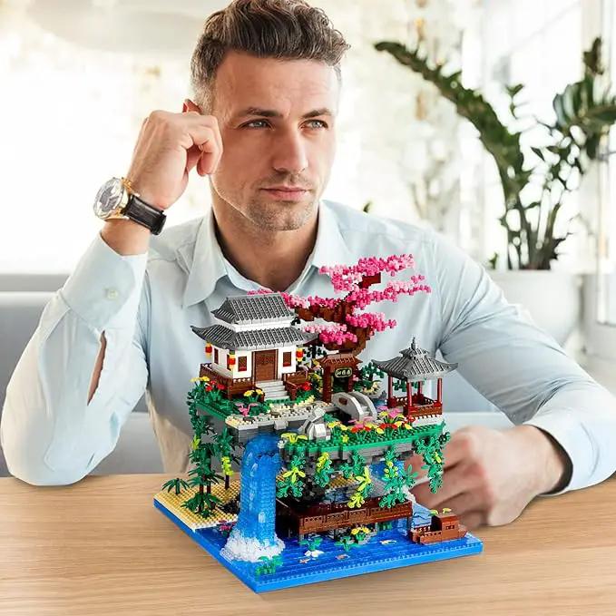 Peach Blossom Pond Micro Mini Building Blocks Set for Adults and Kids, Chinese Architecture Cherry Bonsai Gift Toys with String Lights, Japanese Flowers Tree House Micro Bricks (3320PCS) by GreenHaven Gardens