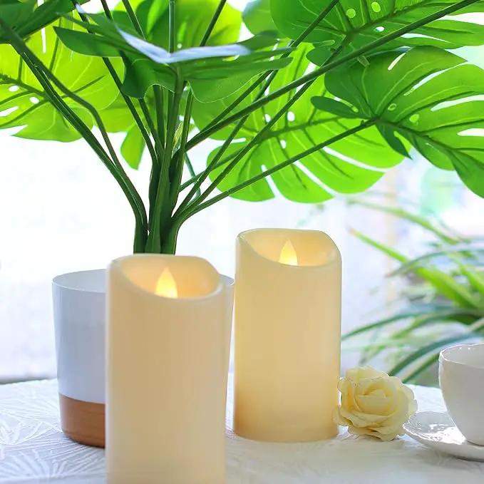 CANDLE CHOICE Waterproof Outdoor Battery Operated Flameless Candles with Timer Flickering Plastic Resin Electric LED Pillar Lights for Lantern Patio Garden Wedding Party Decorations 3x5 Inches 2 Pack by GreenHaven Gardens