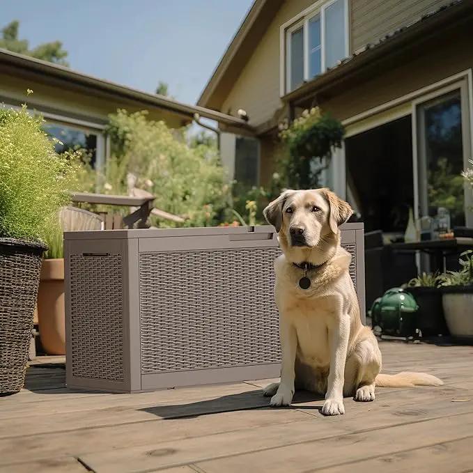 100 Gallon Outdoor Deck Box,Storage Lockable Waterproof Patio Furniture,Garden Tools,Cushions,Pool Accessories Outside Storage Resin Box(Grey) by GreenHaven Gardens