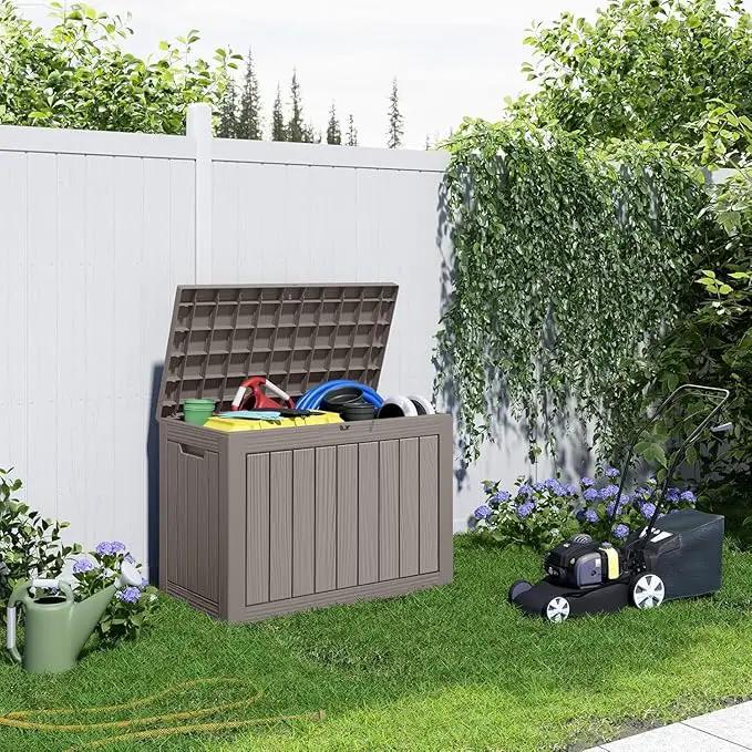 45 Gallon Outdoor Deck Box,Storage Lockable Waterproof Patio Furniture,Garden Tools,Cushions,Pool Accessories Outside Storage Resin Box(Grey) by GreenHaven Gardens