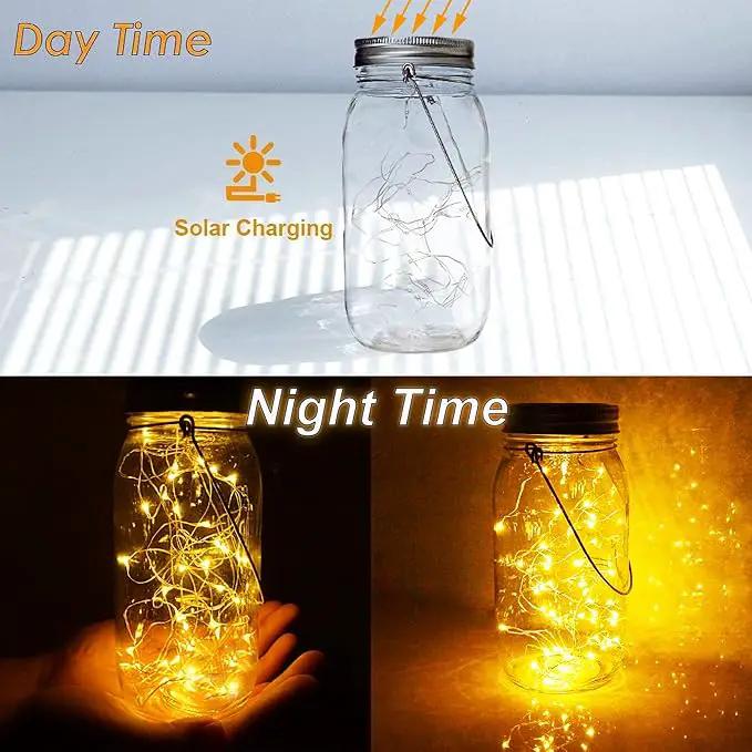 Solar Mason Jar Lights 30 Led,6 Pack Large-Size Solar Hanging Glass Jar Starry Fairy Lights,Solar Lanterns for Outdoor Patio Party Garden Decor Lights (Jars and Handles Included) by GreenHaven Gardens