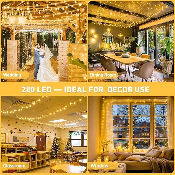 JMEXSUSS 200 LED String Lights Indoor Outdoor Clear Wire, Connectable Warm White Christmas String Lights for Bedroom, 66 Ft Twinkle Fairy String Lights Plug in for Home Wedding Tree Yard Patio Spring by GreenHaven Gardens