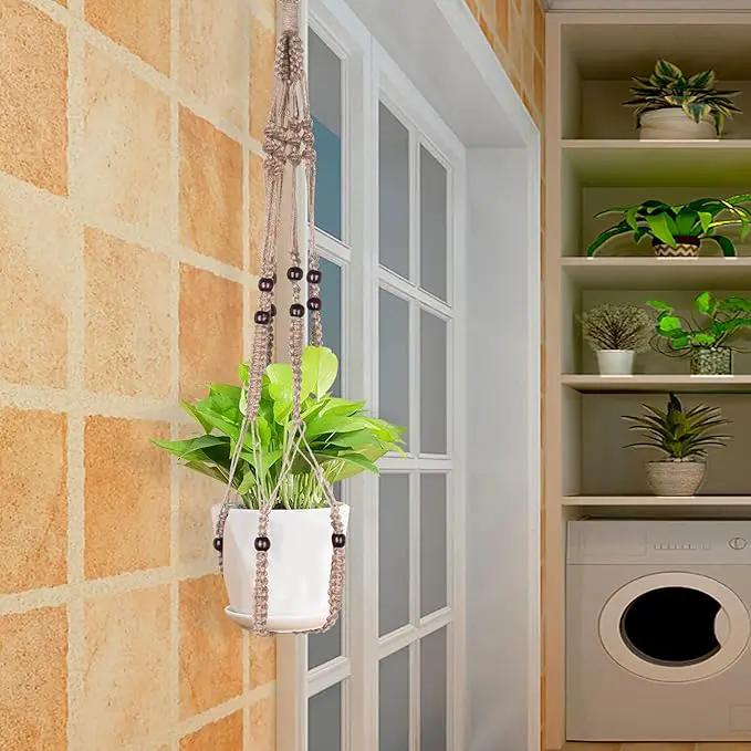 Macrame Plant Hanger Indoor Hanging with Wood Beads Macrame Planters No Tassel for Indoor Outdoor Boho Home Decor 35 Inch (Brown, 1pc) by GreenHaven Gardens