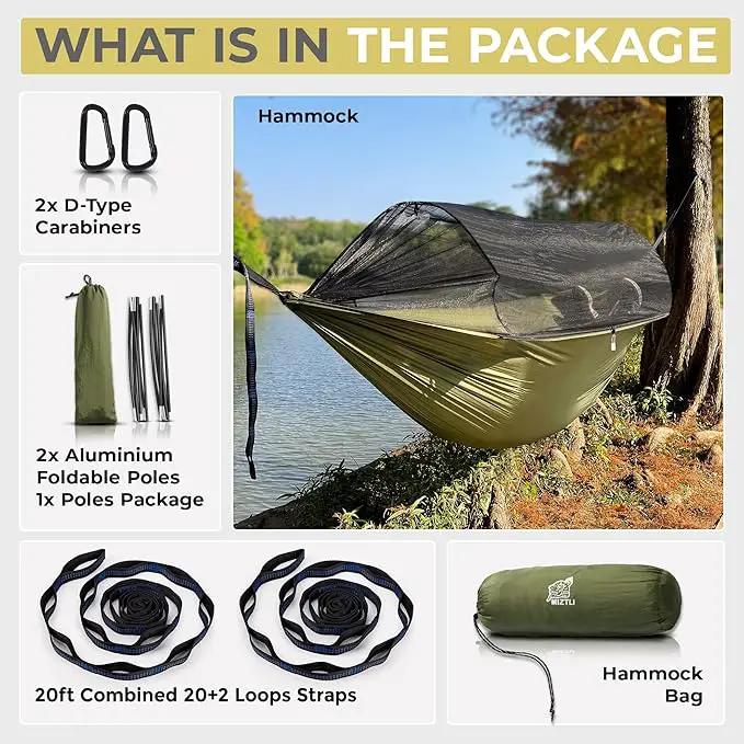 Miztli Camping Hammock -Portable Hammock w/Spacious Net & Tree Straps w/Adjustable Loops, Double and Single Hammock for Outdoor, Indoor, Hiking and Travel by GreenHaven Gardens