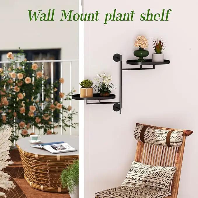 WIndow Rotating Plant Stand Shelf Indoor Black Metal Floating Shelves 2-Tier Wall Mount Plant Holders for Living Room Wall Planter Modern Home Decor for Gardening by GreenHaven Gardens