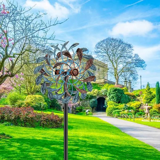 360° Wind Spinners Outdoor, Wind Sculptures Windmill with Metal Stake, Kinetic Large Metal Yard Art Decor Spinners Pinwheels for Garden Outside Patio Lawn, 63.2 * 13.2" by GreenHaven Gardens