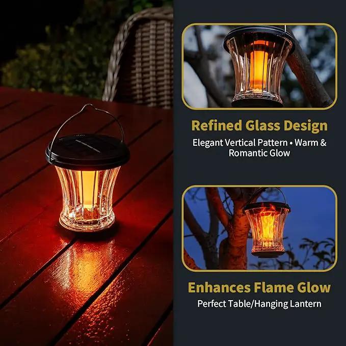 Glass Solar Lantern Outdoor Lights Waterproof, Flickering Flame Solar Lights with Modular Design, Auto On/Off Decorative Hanging Lanterns for Patio Garden Pathway Camping Deck Yard (2 Pack) by GreenHaven Gardens