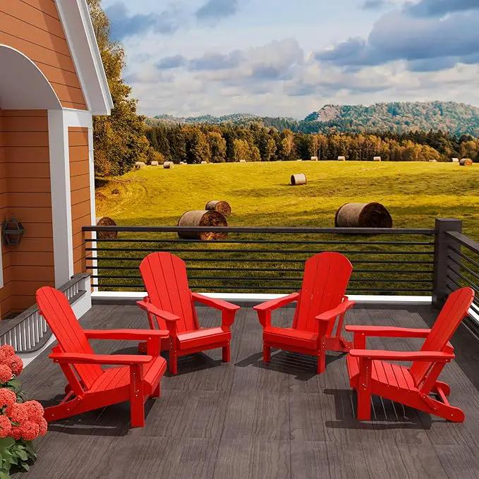 Westin Outdoors Laguna WO Home Furniture Adirondack Chair 4 PC Set Classic Outdoor Patio Folding Chair for Bon Fire Pit Lawn Backyard Beach Plastic Weather-Resistant (Red) by GreenHaven Gardens