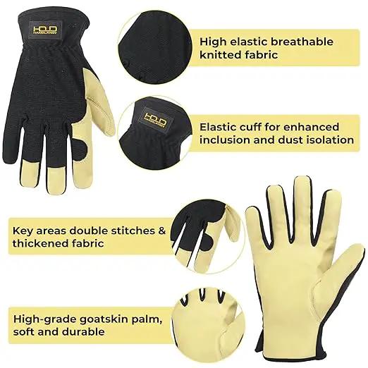 HLDD HANDLANDY Mens Leather Gardening Gloves, Utility Work Gloves for Gardening, Yardwork, Construction, Mechanics by GreenHaven Gardens