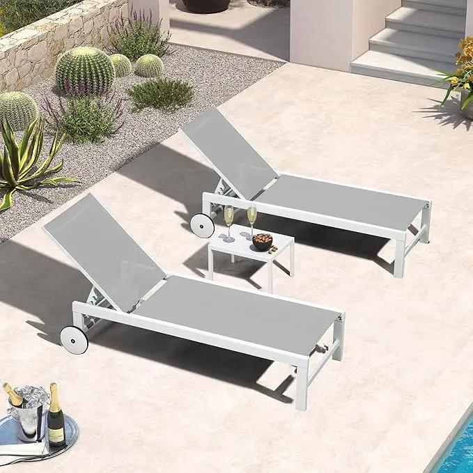 PURPLE LEAF Outdoor Chaise Lounge Set of 4 White Aluminum Lounge Chair Outdoor with Wheels Five-Position Adjustable Patio Lounge Chair for Pool Deck Yard, Bluish-Gray by GreenHaven Gardens