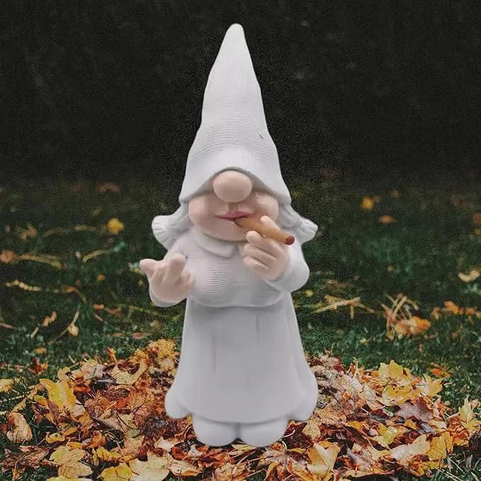 MINICAR 8'' H Funny Middle Finger Lady Gnomes Statues Outdoor Decor, Naughty Smoking Sculptures Garden Yard Patio Decorations, Paintable Unique Gifts by GreenHaven Gardens