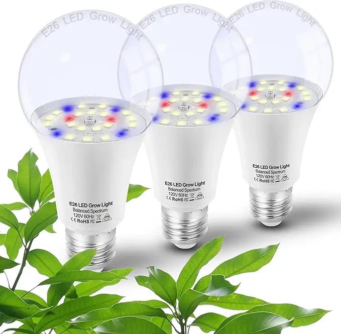 Grow Light Bulbs for Indoor Plants Full Spectrum,E26 A19 Grow LED Lamp Bulb 10W with Balanced Spectrum 5000K Red Blue for Seeds Greens Laboratory,School,Greenhouse, Indore Garden, Hydroponic,3Pack by GreenHaven Gardens