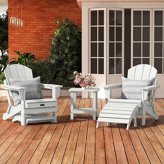 SERWALL Folding Adirondack Ottoman Set of 2, No-Assembly Outdoor Footstool, High Impact Polystyrene Folding Adirondack Footrest, White by GreenHaven Gardens