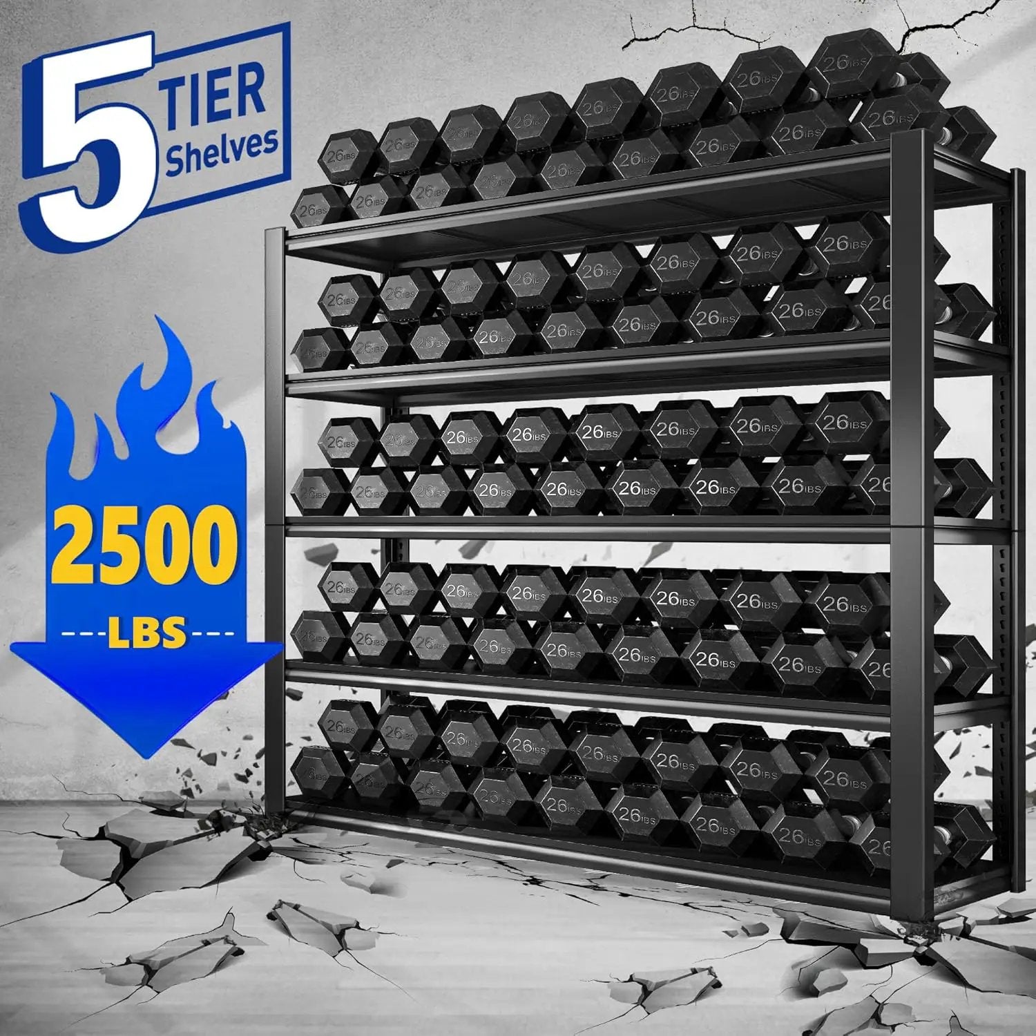 REIBII 48" W Garage Shelving 2500LBS Storage Shelves 5 Tier Heavy Duty Shelving Adjustable Garage Shelves for Warehouse, Pantry, Easy Assemble, 48.2''W X 72''H X18''D by GreenHaven Gardens