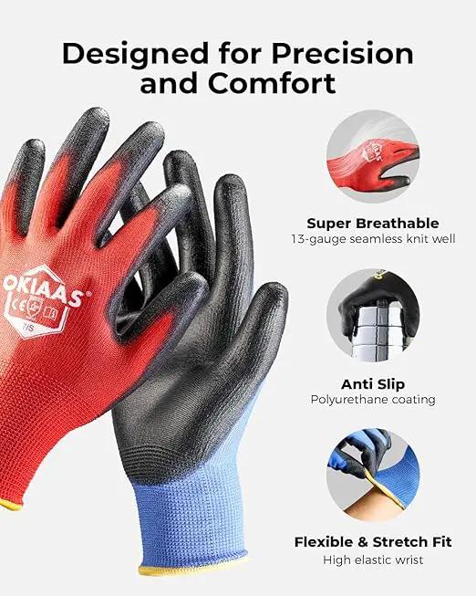 OKIAAS Work Gloves for Men - Ultra Thin and Lightweight With Grip, 12 Pairs Bulk Pack Construction With Polyurethane Coating, Safety for Light Duty Work (Green, Small) by GreenHaven Gardens