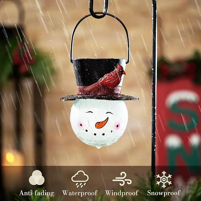 TERESA'S COLLECTIONS Outdoor Christmas Decorations for House, 36'' Snowman Glass Solar Lantern Stake with Black Cardinal Hat, Xmas Solar Christmas Lights for Garden Party Decor by GreenHaven Gardens