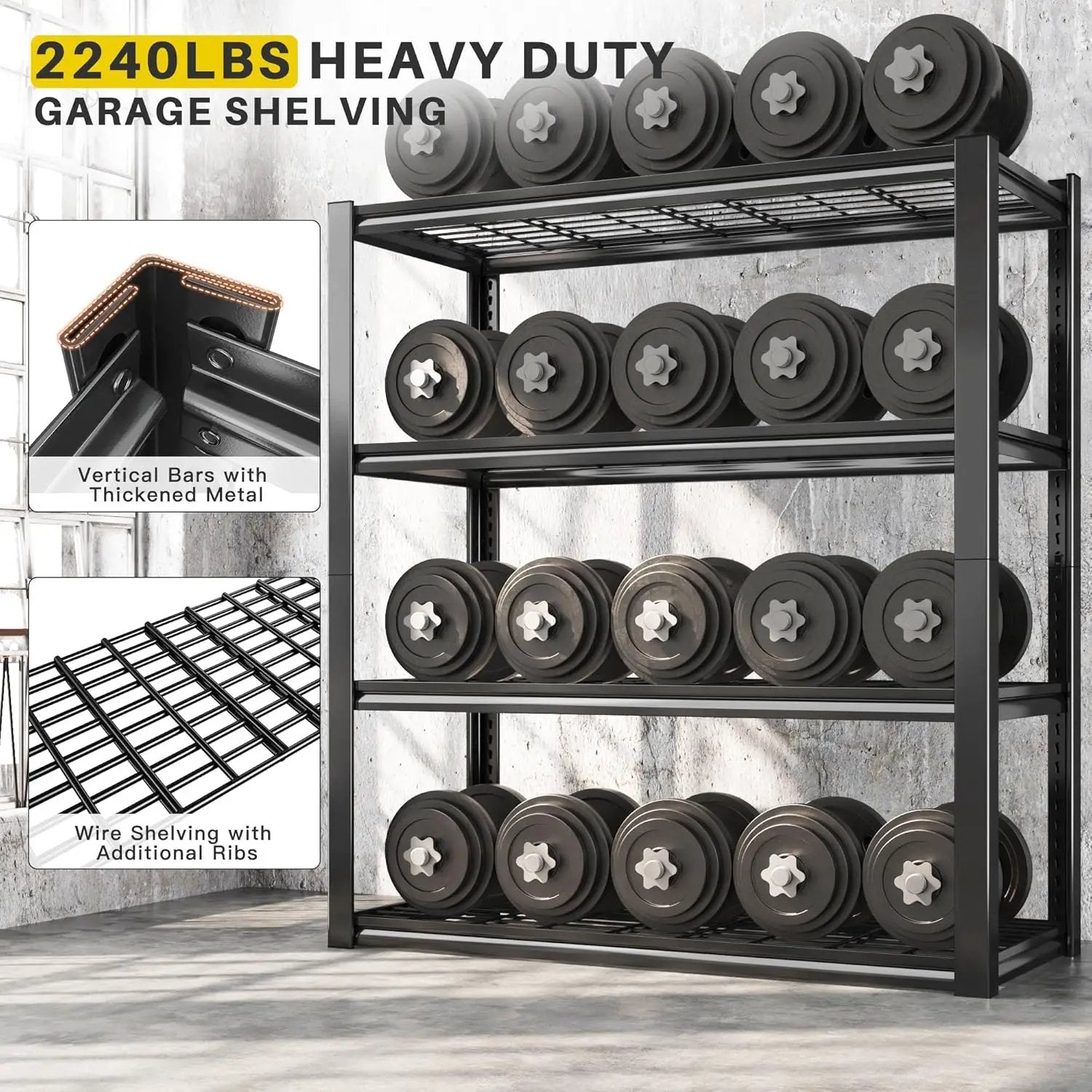 REIBII 40" W Garage Shelving 2240 LBS Storage Shelves Adjustable Heavy Duty Shelving 4 Tier Metal Shelves for Storage 59.5"H Metal Shelf for Pantry Basement Warehouse 40"W × 19.5"D × 59.5"H, 3 Pack by GreenHaven Gardens