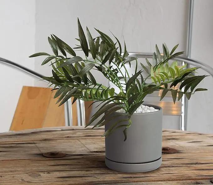 D'vine Dev 4.6 Inch & 6 Inch Ceramic Planter Pots for Plants with Drainage Hole and Saucer, Small Plant Pots Set, Speckled Grey, 94-G-S-3 by GreenHaven Gardens