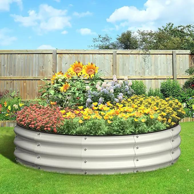 4x4x1 FT Galvanized Raised Garden Bed, Large Round Raised Garden Beds Outdoor Raised Planter Box, Raised Beds for Gardening Vegetables Flower Herb(Pearl White) by GreenHaven Gardens
