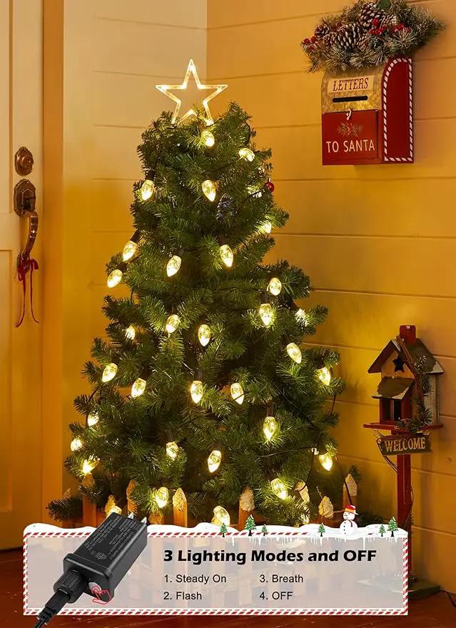 C9 LED Christmas Lights Outdoor, 25 Ft C9 String Lights with 20 Shatterproof LED Bulbs, 3 Light Mode, Connectable Waterproof Christmas Tree Lights for Outside Indoor Holiday Garden Decor, Warm White by GreenHaven Gardens