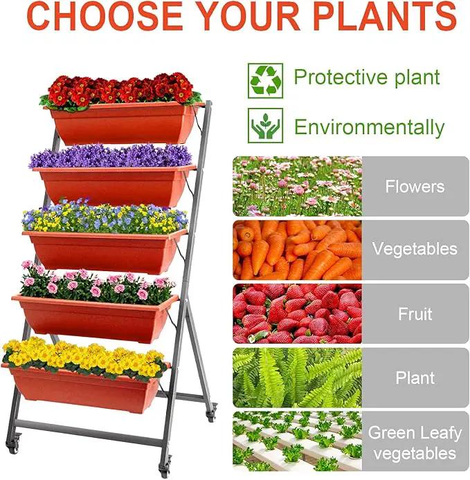 EDOSTORY 4.5 FT Height Vertical Garden Planter Removable Brick Red Raised Bed Box with 5 Container Boxes,Digging Claw Gloves,Trowel,Purning Shears for Outdoor Vegetables Flowers by GreenHaven Gardens