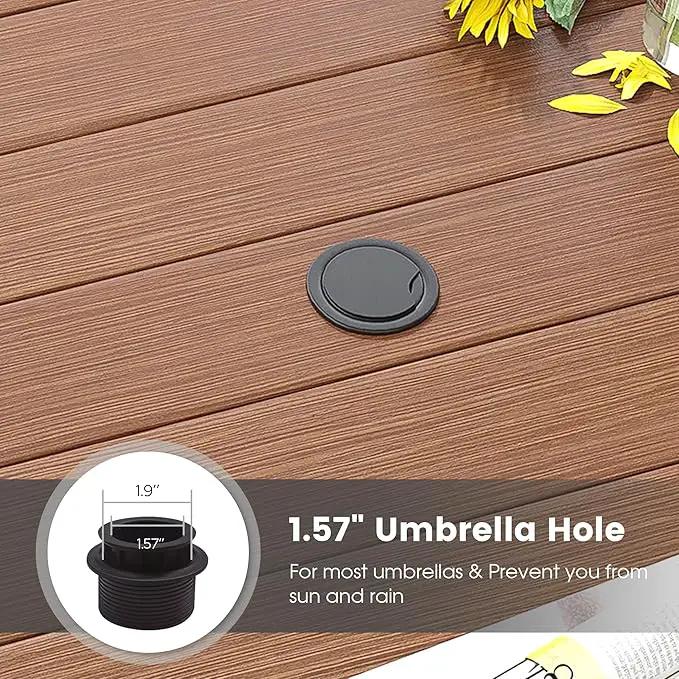 DIFY 48" Round Patio Dining Table for 6, All Weather Round Outdoor Metal Dining Table with 1.57" Umbrella Hole, Perfect for Backyard Lawn Garden, Walnut by GreenHaven Gardens