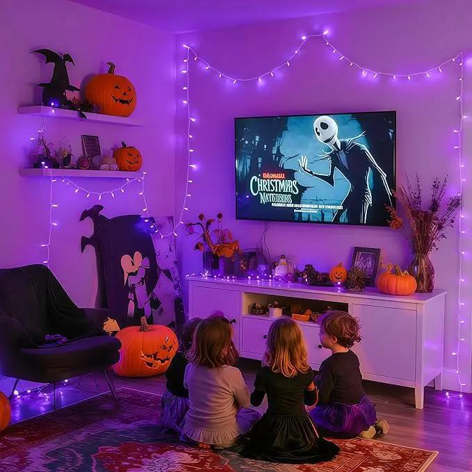 JMEXSUSS Connectable 100 LED Purple Halloween Lights Indoor, 8 Modes Plug in Purple Christmas String Lights Clear Wire, 33ft Christmas Tree Light Outdoor for Halloween Tree, Garden, Bedroom by GreenHaven Gardens