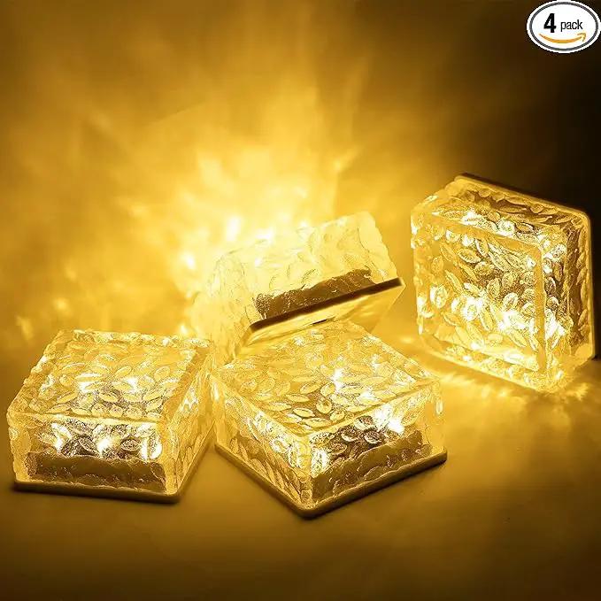 4Pack Solar Brick Lights,4.3 * 4.3in Outdoor Solar Lights,Pavers Lights,Solar Pathway Lights Outdoor Waterproof for Garden Courtyard Pathway, Ice Rock Cube Lights by GreenHaven Gardens
