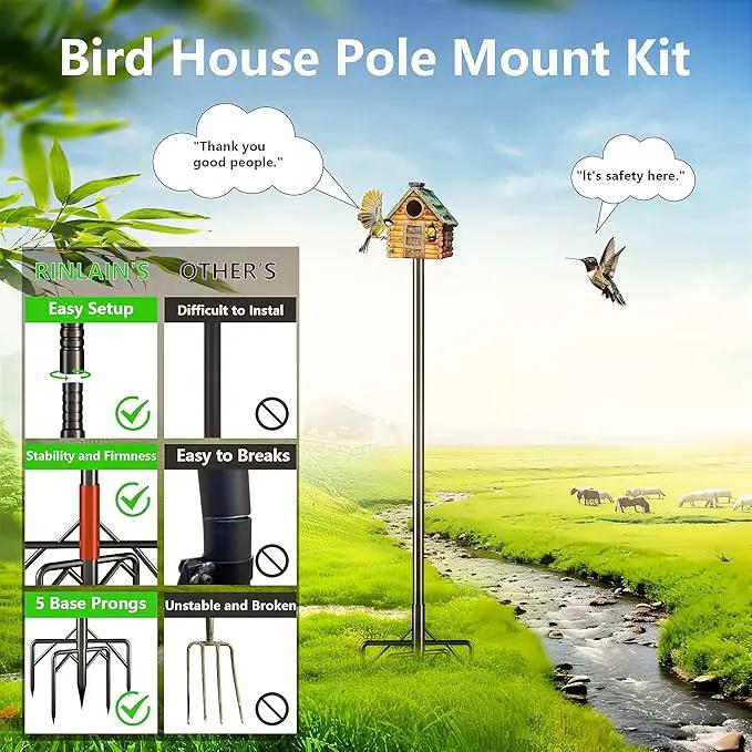 Bird Feeder Pole Stand,95 Inch Bird House Pole for Outdoors Heavy Duty,5 Base Prongs Adjustable Birds Feeder Stand for House by GreenHaven Gardens