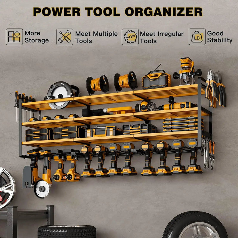 48" Large Power Tools Organizer Wall Mount,12 Drill Holder for Garage, Workshop Heavy Duty Storage Rack (Yellow) by GreenHaven Gardens