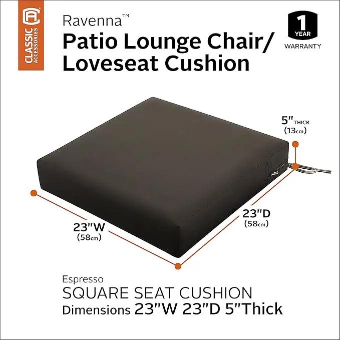 Classic Accessories Ravenna Water-Resistant 23 x 23 x 5 Inch Square Patio Seat Cushion Slip Cover & Foam, Espresso, Lounge Chair Cushion by GreenHaven Gardens