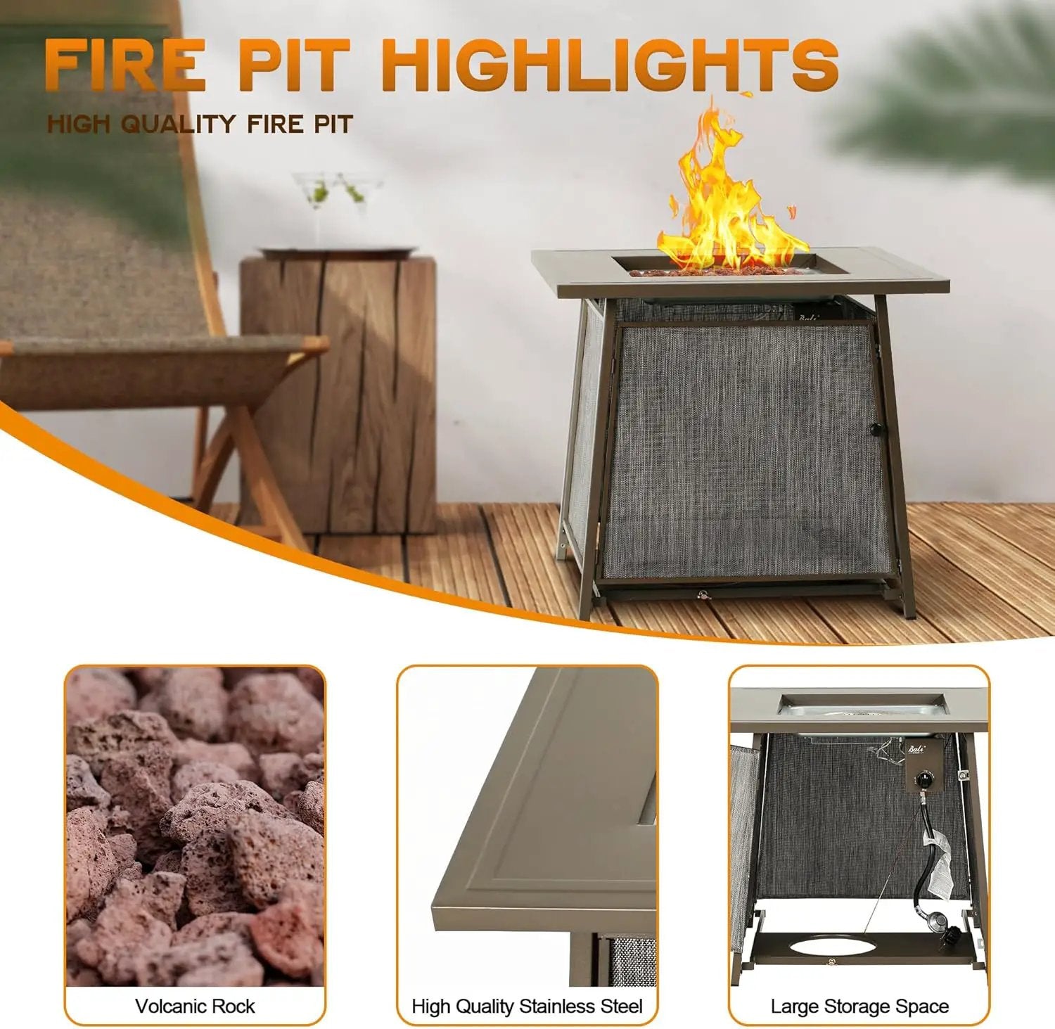 BALI OUTDOORS 50,000 BTU Propane Fire Pit Outdoor, 28 inch Propane Fire Pit Table Square, Gas Firepits for Outside Patio, Garden, Backyard by GreenHaven Gardens