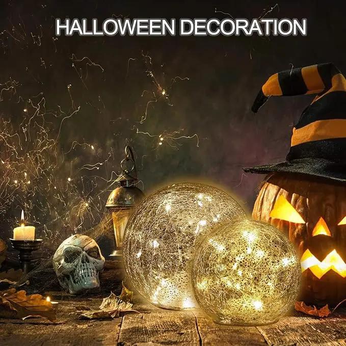 Mercury Crackle LED Glass Globe Ball Lamp with Timer, Battery Operated Night Light for Girls, Birthday, Halloween,Christmas - Decorative Gift for Home Warm White (with Timer) by GreenHaven Gardens