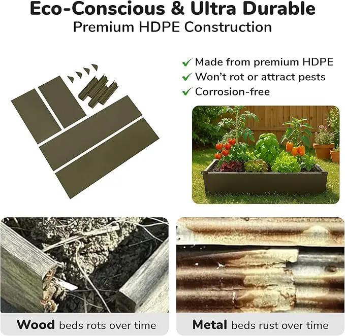 Raised Garden Bed - 2x4 ft Planter Box - Weathered Wood HDPE - No Tools Needed - DIY Kit for Urban Gardening, Flowers, Herbs & Vegetables - Made in The USA by GreenHaven Gardens