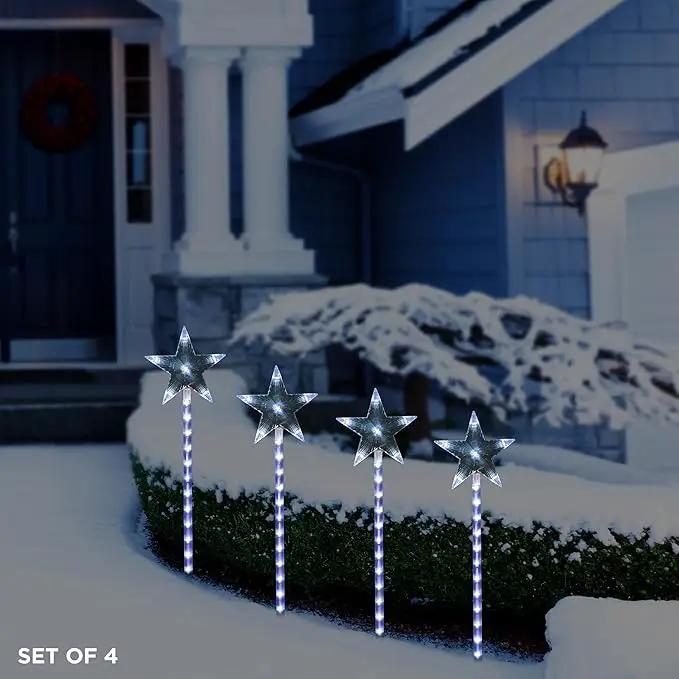 Alpine Corporation Holiday Décor Shooting Star Garden Stake with LED Lights, 4-Pack, Christmas Decoration by GreenHaven Gardens