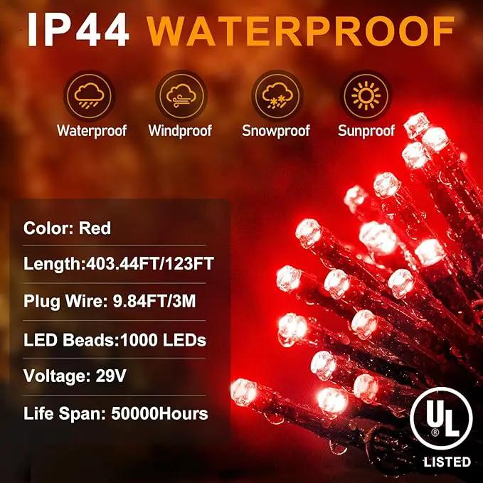 KNONEW 403FT 1000 LED Christmas String Lights Outdoor Green Wire Fairy Light 8 Modes & Timer Plug in Waterproof LED String Lights for Xmas Yard Tree Wedding Party Holiday Decorations(Red) by GreenHaven Gardens