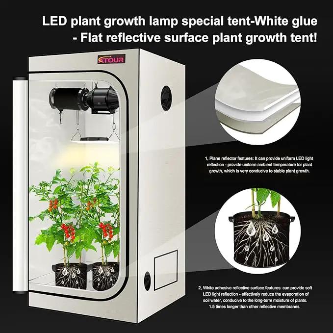 ATOUR 1.5‘x1.5' LED Grow Light Specil Tent, 18"x18"x32"High Reflective PE Film Grow Tent, 1680D High Strength Canvas Plant Tent with Observation Window & Floor Tray for Hydroponics Indoor Plant by GreenHaven Gardens
