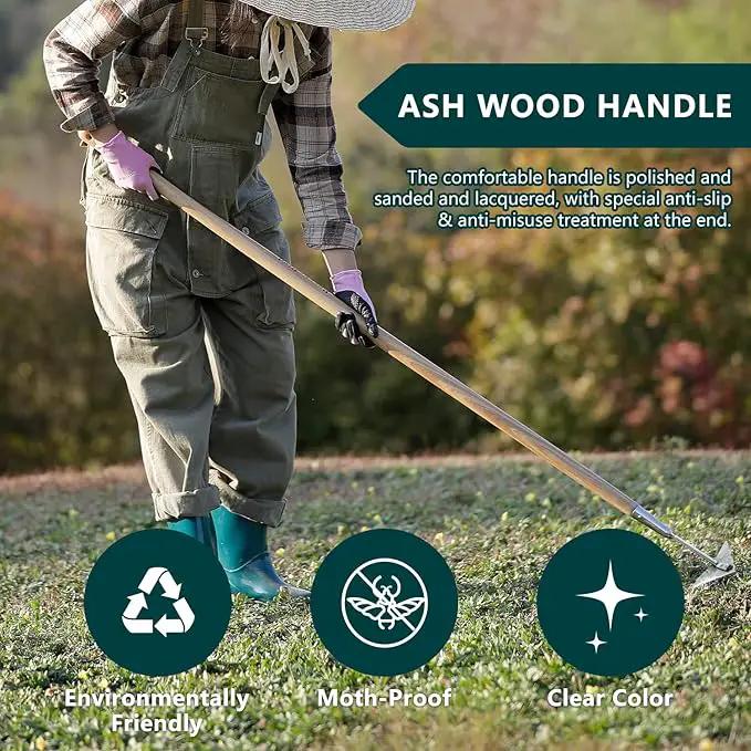 Berry&Bird Triangle Hoe, 60'' Winged Weeder Garden Hoes with Long Wood Handle, Gardener Stainless Steel Warren Hoe, Garden Weeder Hoe Tool for Quickly Weeding, Edging and Gardening Tools by GreenHaven Gardens