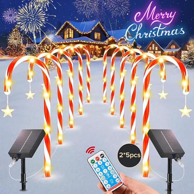 19.3in Christmas Solar Candy Cane Lights, 10 Pcs Pathway Light with Star 8 Flashing Modes, Outdoor Christmas Decorations for Outside Path, Walkway, Driveway, Sidewalk, Porch, Yard, Garden by GreenHaven Gardens