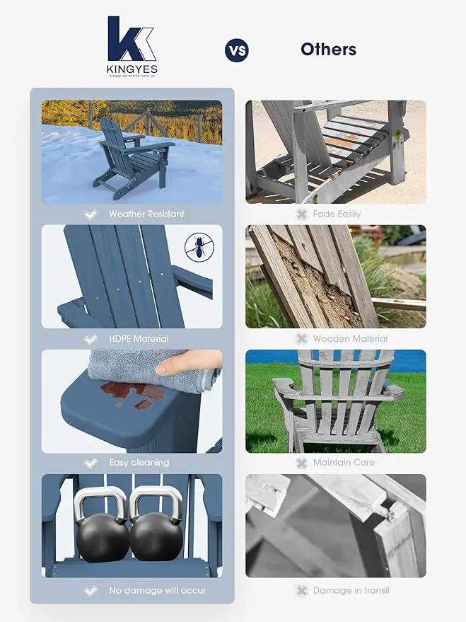 KINGYES Folding Adirondack Chair Set of 6, Dual Cup Holders & All-Weather HDPE, Wood-Like Patio Chair for Backyard, Camping,Pool & Fire Pit, Navy by GreenHaven Gardens