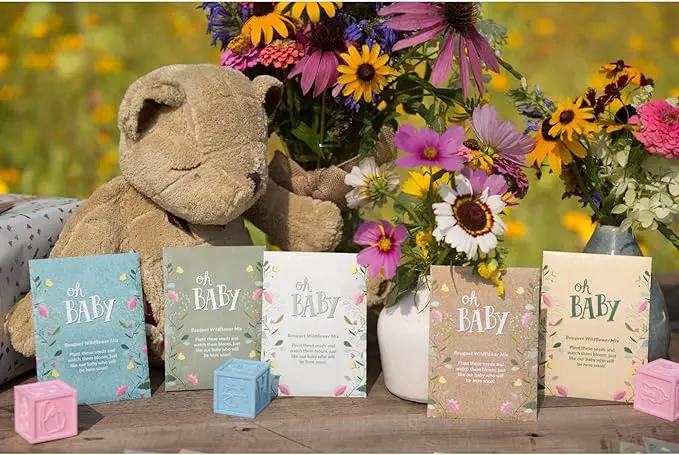 BENTLEY SEED CO. Oh Baby Seed Packets|Girl or Boy Baby Shower Favors for Guests | 25 Wildflower Seed Packets | Pre-Filled | Bouquet Wildflower Mix | Non-GMO Seeds | Gender Neutral | Eco-Friendly Gift by GreenHaven Gardens