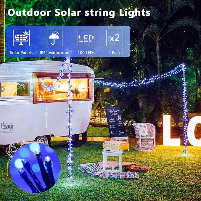 JMEXSUSS 2 Pack Blue and White Solar String Lights, Each 100 LED 33ft Solar Christmas Lights Outdoor Waterproof, 8 Modes Green Wire Solar Lights for Outside Garden Patio Party Decoration by GreenHaven Gardens