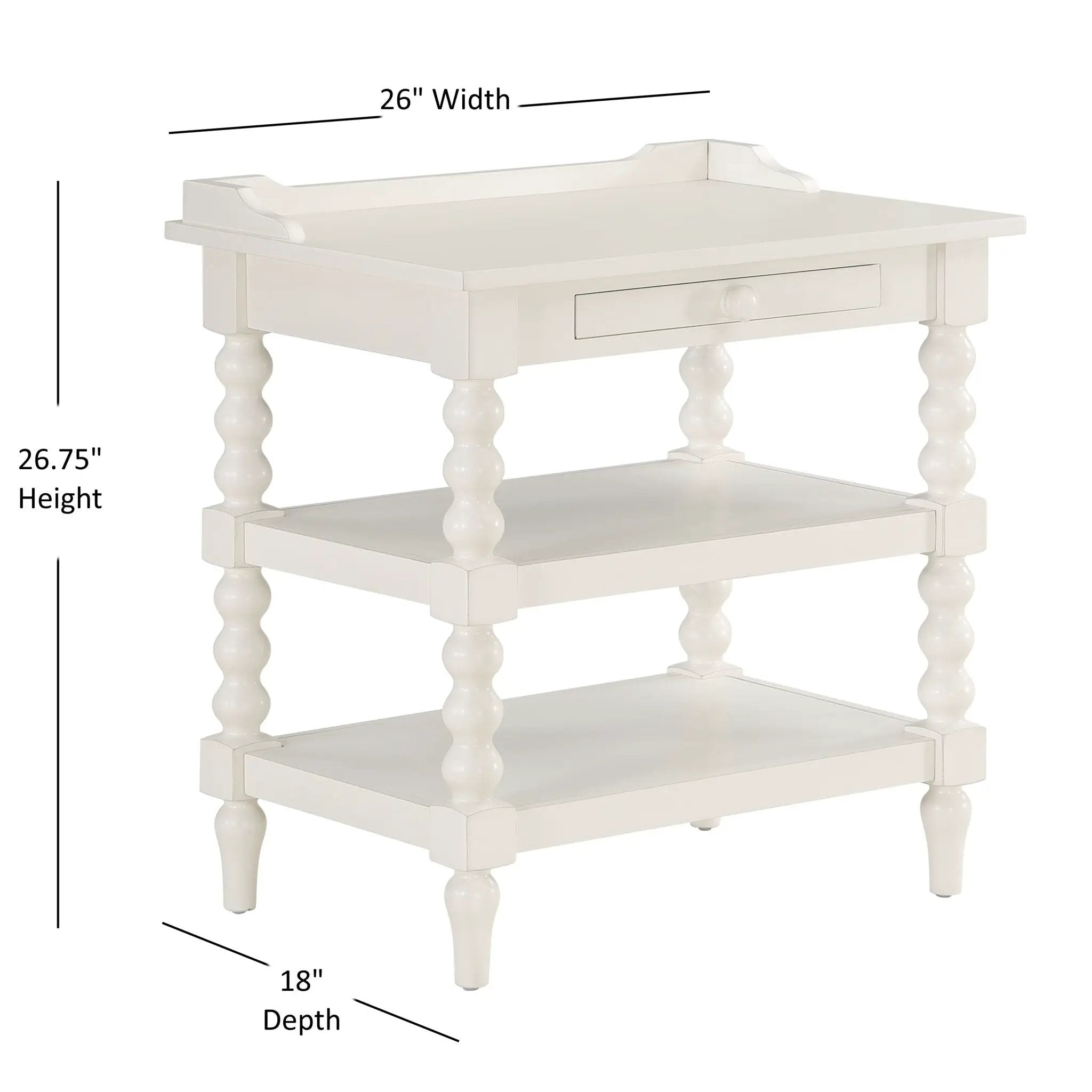 Aria - Nightstand With Styling, 2 Shelves, Pull Out Tray, Spool Turned Legs - Antique White by HouseOfZazla