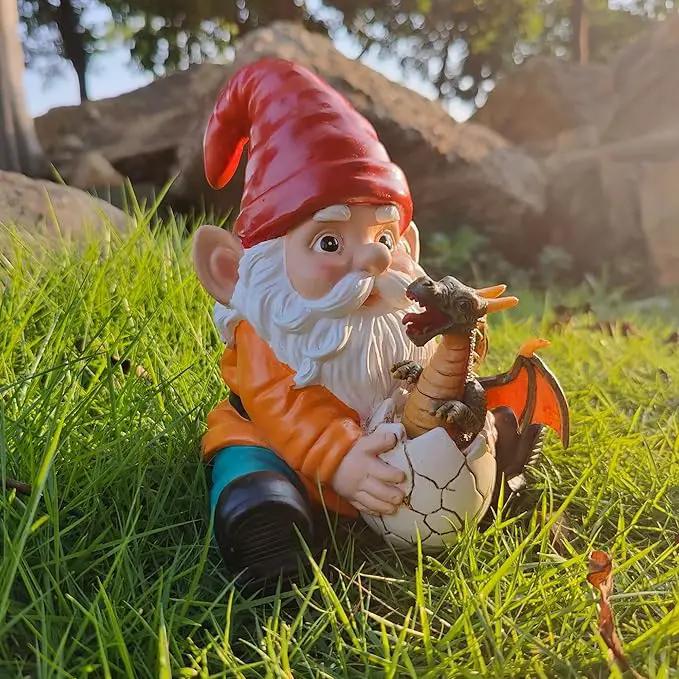 Fantasy Dragon Gnome Garden Statue - 6.8" Weatherproof Resin Garden Gnome with Baby Dragon, Unique Outdoor & Indoor Decor, Handcrafted Yard Art, for Fantasy Lovers & Gardeners by GreenHaven Gardens